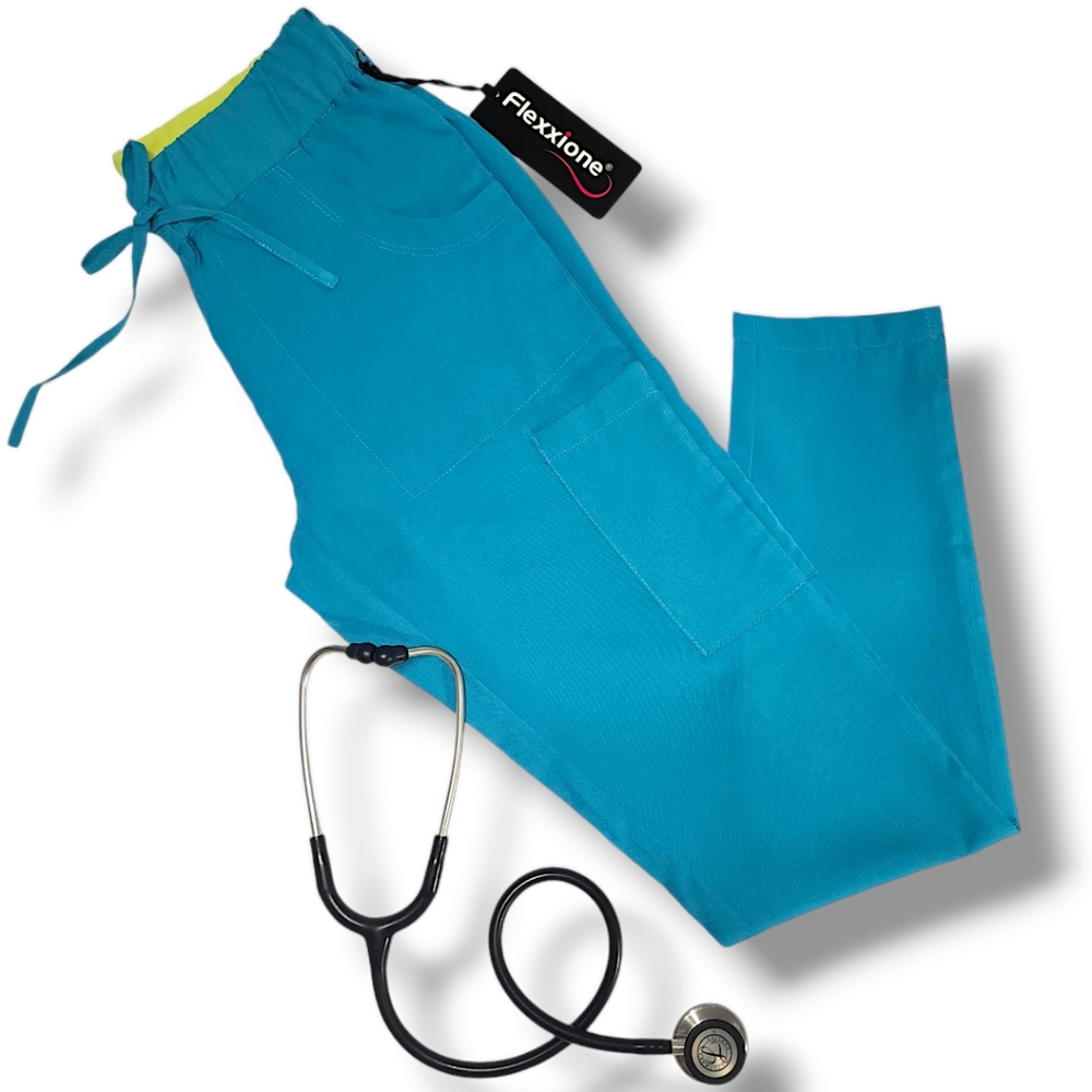 Flexxione Teal Medical Scrub Pants XS Multiple Pockets Straight Leg Confortable